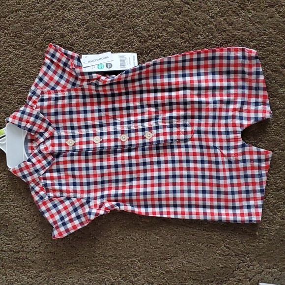 Baby Boys OshKosh B'gosh Check Plaid Romper Patriotic Size 3 6 9 12 months NWT - Picture 3 of 4